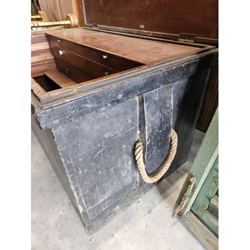 47 - Naval shipwrights chest / trunk. 
With sliding tool trays within + rope twisted handles