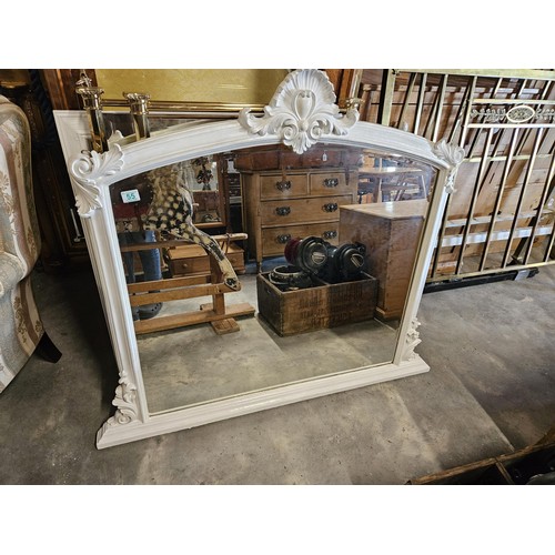 55 - Large white painted overmantel mirror. With scalloped top