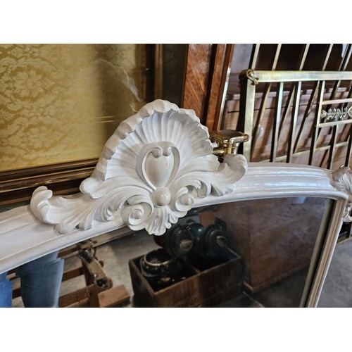 55 - Large white painted overmantel mirror. With scalloped top