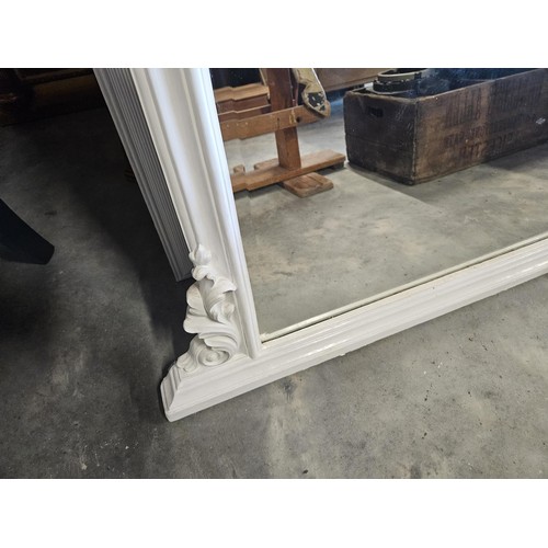 55 - Large white painted overmantel mirror. With scalloped top