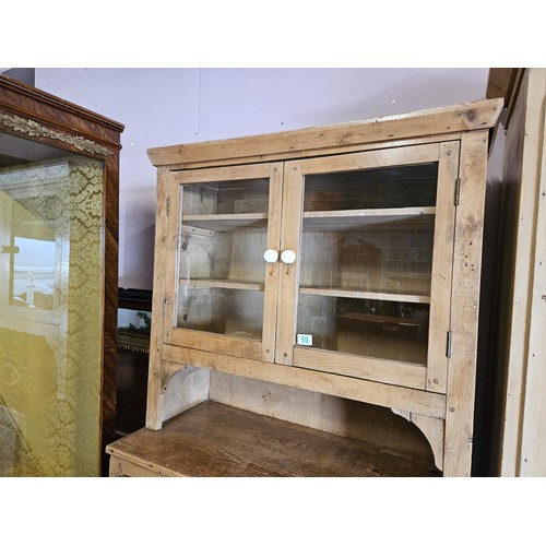 59 - Waxed pine small Welsh dresser with white porcelain handles

90cm wide x 43cm deep x 180cm high