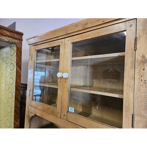 59 - Waxed pine small Welsh dresser with white porcelain handles

90cm wide x 43cm deep x 180cm high