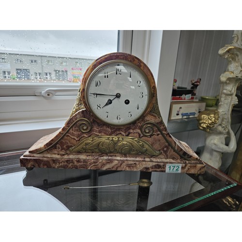 172 - Large marble and guilt brass mantle clock along with pendulum