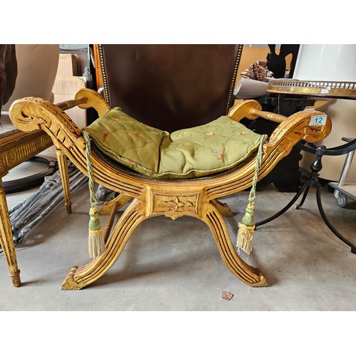 12 - Gold gilt X framed stool