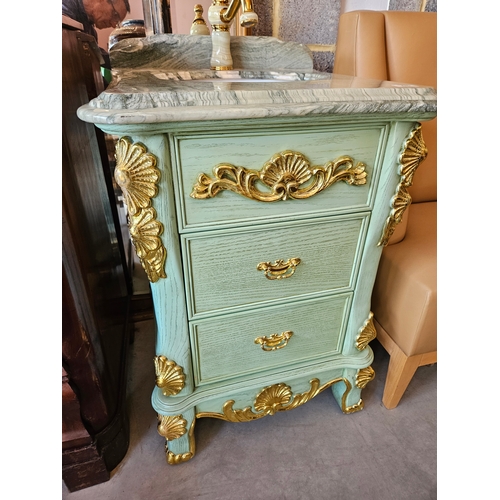 48 - Vanity unit with gold gilt decoration and marble sink. Onyx taps