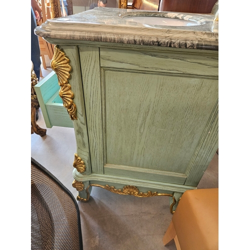 48 - Vanity unit with gold gilt decoration and marble sink. Onyx taps