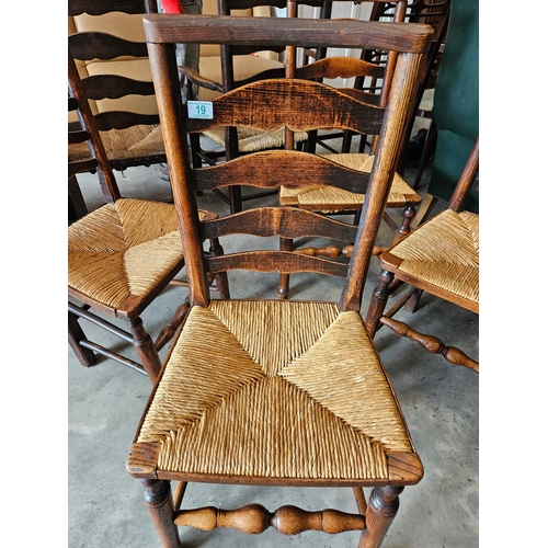 19 - 4 x Antique ladder back farmhouse dining chairs with rush seats.
All seat bases where recently re-ru... 