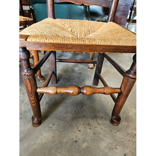 19 - 4 x Antique ladder back farmhouse dining chairs with rush seats.
All seat bases where recently re-ru... 