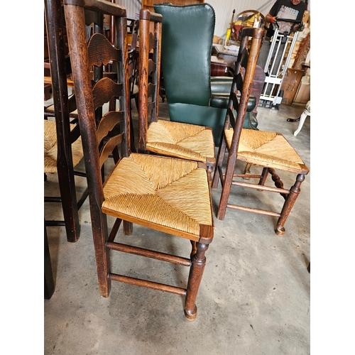 19 - 4 x Antique ladder back farmhouse dining chairs with rush seats.
All seat bases where recently re-ru... 