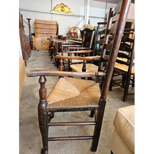 38 - 2 x Antique farmhouse ladder back carver chairs