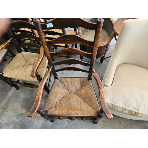 38 - 2 x Antique farmhouse ladder back carver chairs