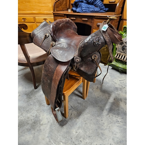 50 - Large vintage leather western saddle