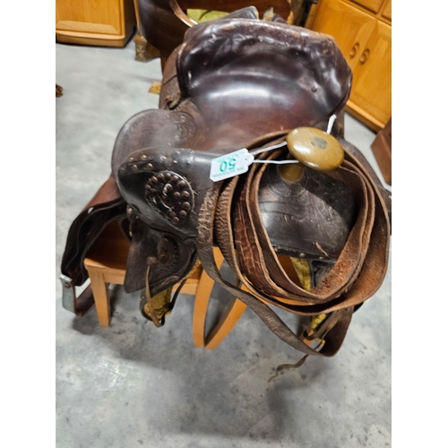 50 - Large vintage leather western saddle