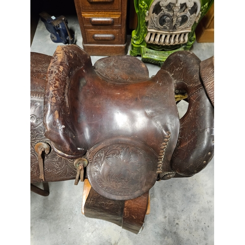 50 - Large vintage leather western saddle