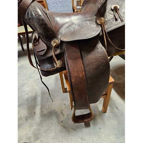 50 - Large vintage leather western saddle