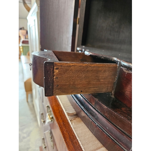 63 - Antique mahogany Georgian corner cupboard with H hinges and scalloped shelves.