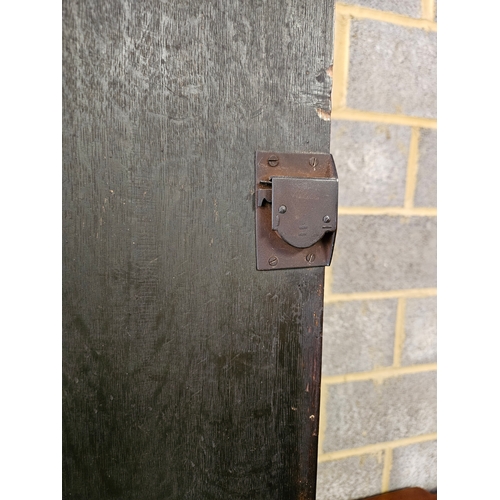 63 - Antique mahogany Georgian corner cupboard with H hinges and scalloped shelves.