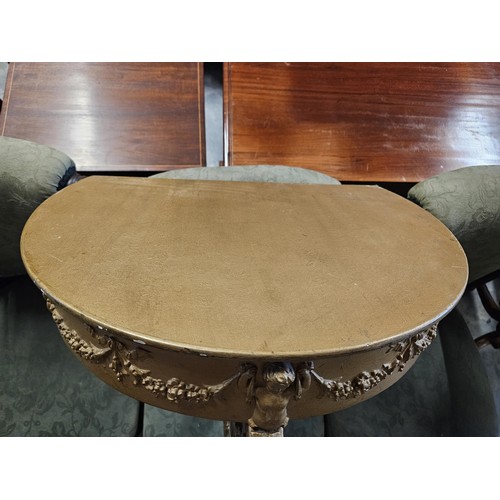 94 - Atsonea gold gilt half moon wall hanging table. Along with protective glass