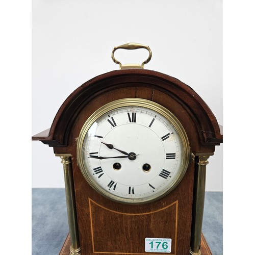 176 - Mahogany and brass mantle clock with pendulum 
Unsure if working