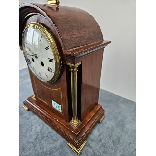 176 - Mahogany and brass mantle clock with pendulum 
Unsure if working