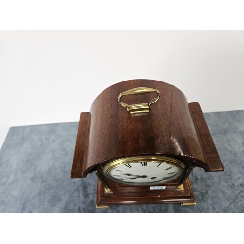 176 - Mahogany and brass mantle clock with pendulum 
Unsure if working