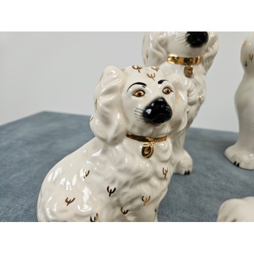 225 - 6 x graduated size Beswick Staffordshire flatback style dogs. 
Pair of large, medium and small dogs.... 