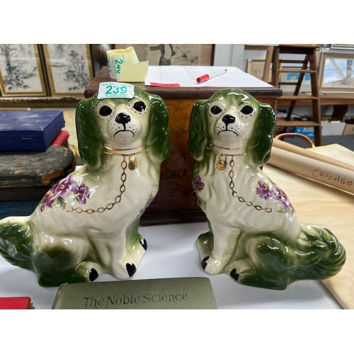 239 - Pair of Staffordshire flatback dogs 
Green with flowers