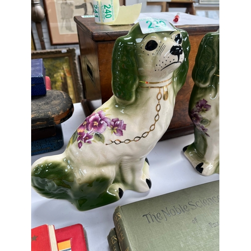 239 - Pair of Staffordshire flatback dogs 
Green with flowers