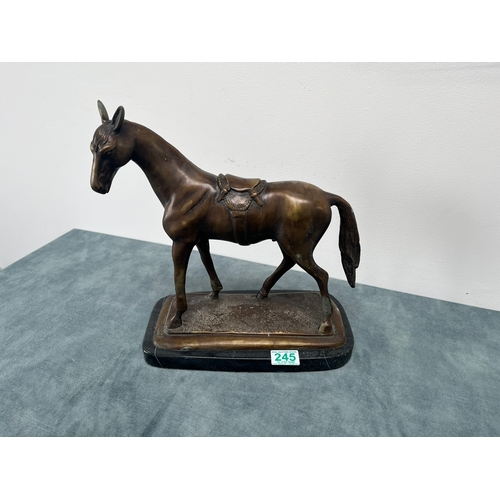 245 - Large heavy spelter horse on marble base 

35cm high x 34cm wide