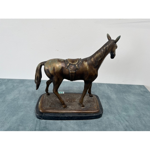 245 - Large heavy spelter horse on marble base 

35cm high x 34cm wide