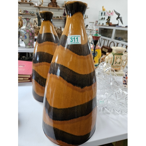 311 - Large pair of pottery stripey vases