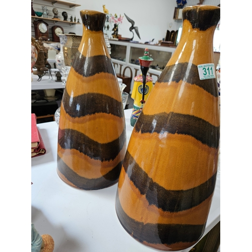 311 - Large pair of pottery stripey vases