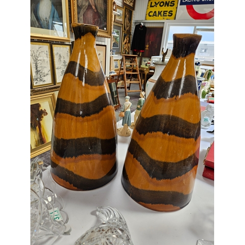 311 - Large pair of pottery stripey vases