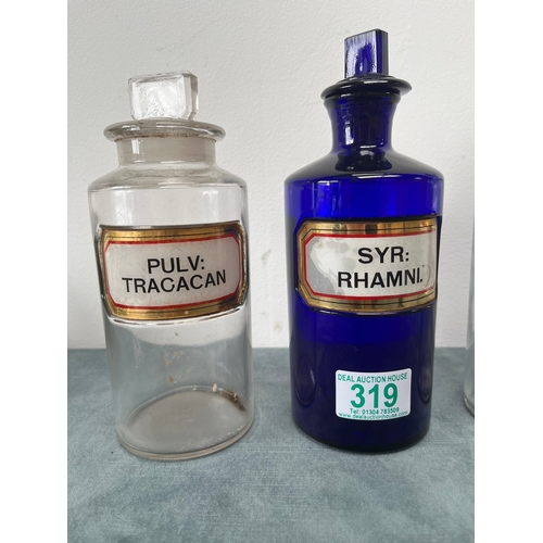 319 - 3 x apothecary jars