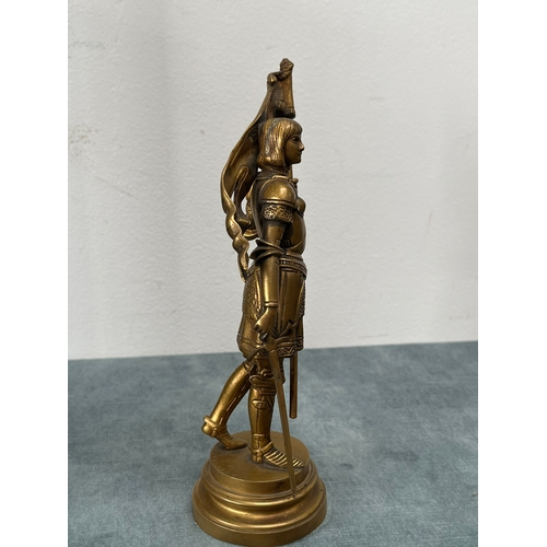 327 - Antique bronze figure of Joan of Ark in leather traveling case 

Signed to base - Ernest Justin Ferr... 