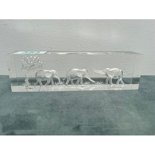 353 - 3 x Paperweights 
2 x signed glass - Wedgewood + Mats Jonasson
1 x resin elephants