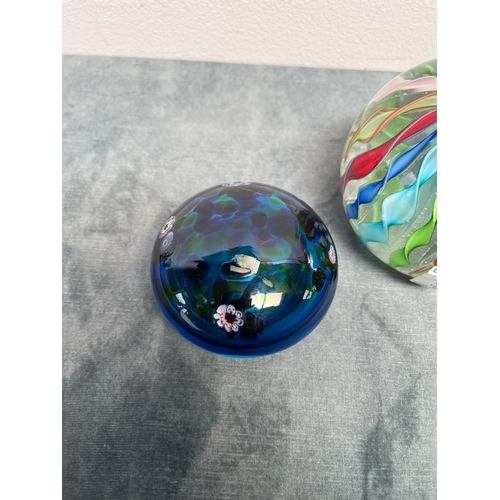 374 - 2 x paperweight 
One Murano twisted swirls + one with millefiori - signed