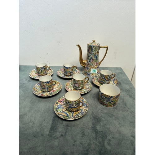 396 - Tea set with teapot, six cups and saucers and sugar bowl