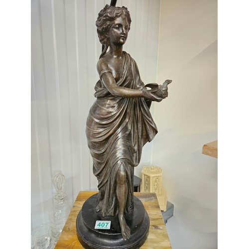 407 - Bronze figural lamp of a lady 

80cm high x 20cm across