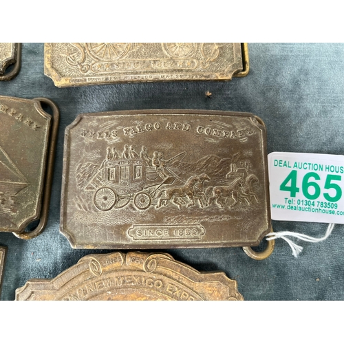 465 - 8 x American brass belt buckles 
Wells Fargo