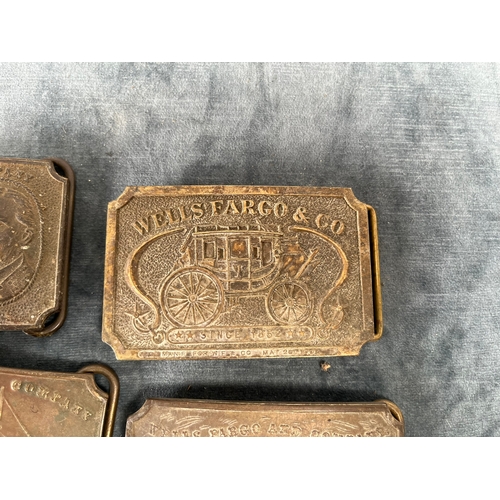 465 - 8 x American brass belt buckles 
Wells Fargo