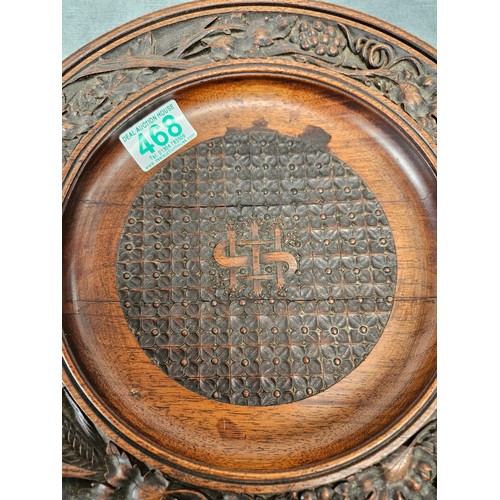 468 - Antique carved wood collection plate.  High quality carvings
29cm across