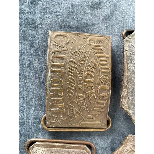 470 - 5 x American brass belt buckles 
Railway