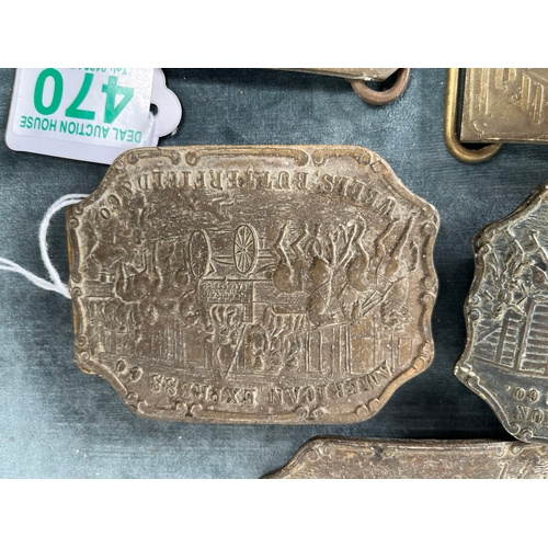 470 - 5 x American brass belt buckles 
Railway