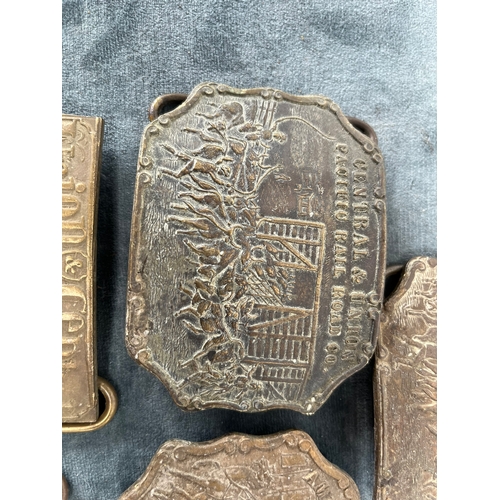 470 - 5 x American brass belt buckles 
Railway