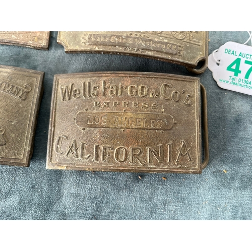 474 - 7 x American brass belt buckles