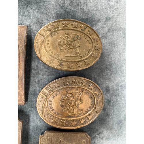 474 - 7 x American brass belt buckles