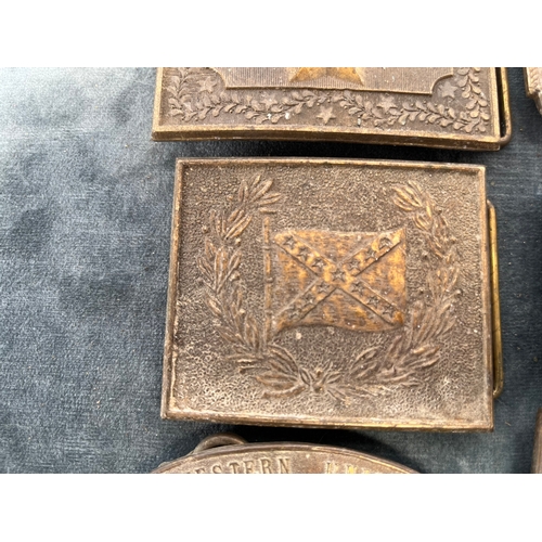 482 - 6 x American brass belt buckles