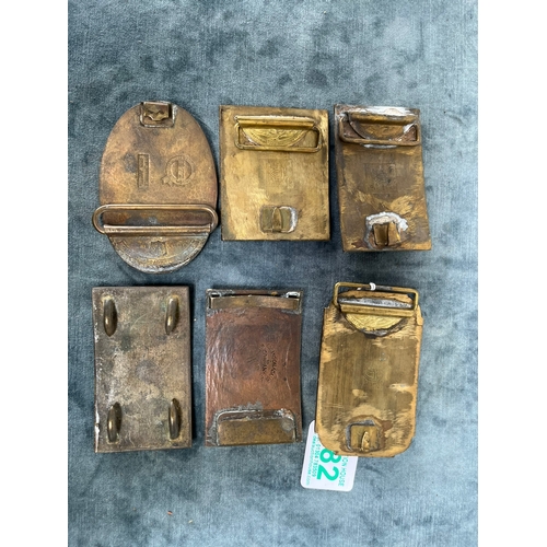 482 - 6 x American brass belt buckles