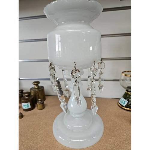 503 - White glass luster with hanging crystals